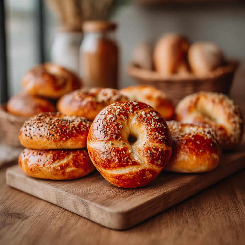 Freshly sliced bagel with cream cheese spread